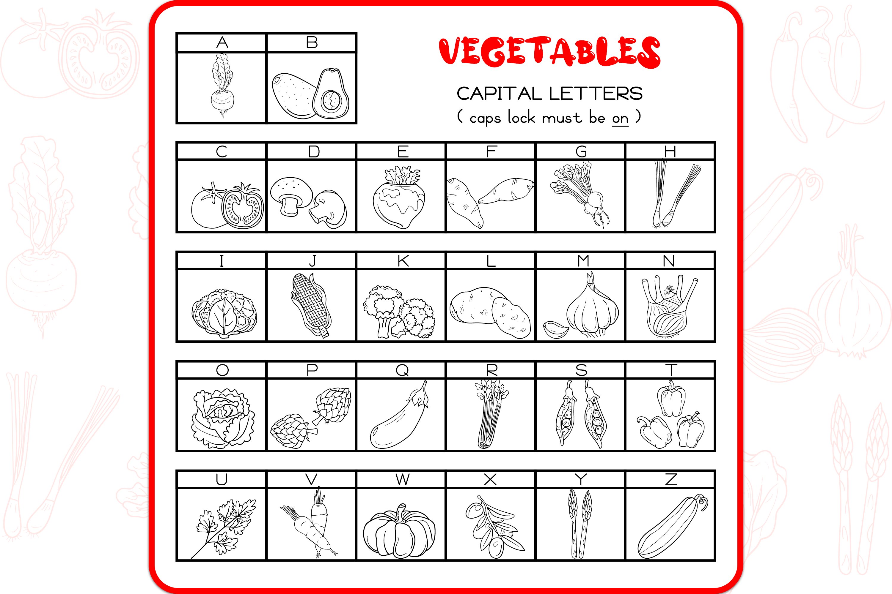 Vegetables Doodles - Dingbats Font preview image.