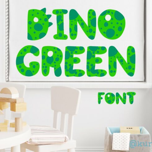 Dino green Font. Color cute dinosaur cover image.