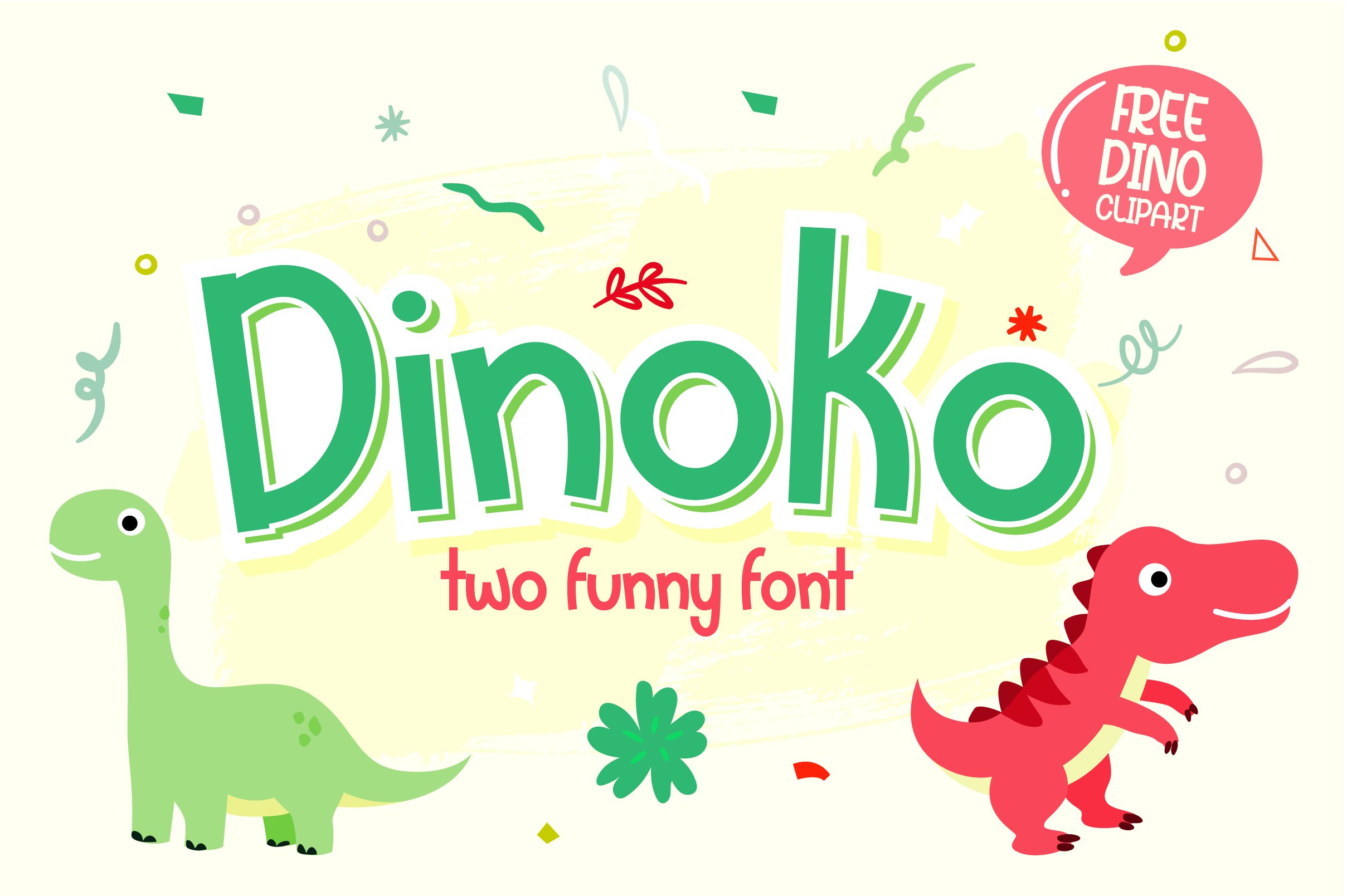 Dinoko - Cute layered font with dinocover image.
