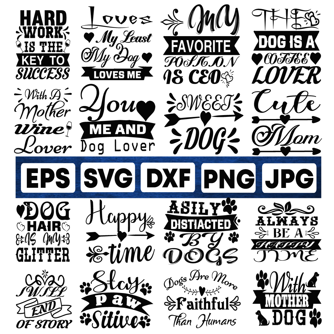 The words eps svg dxf png jpg on a black background.
