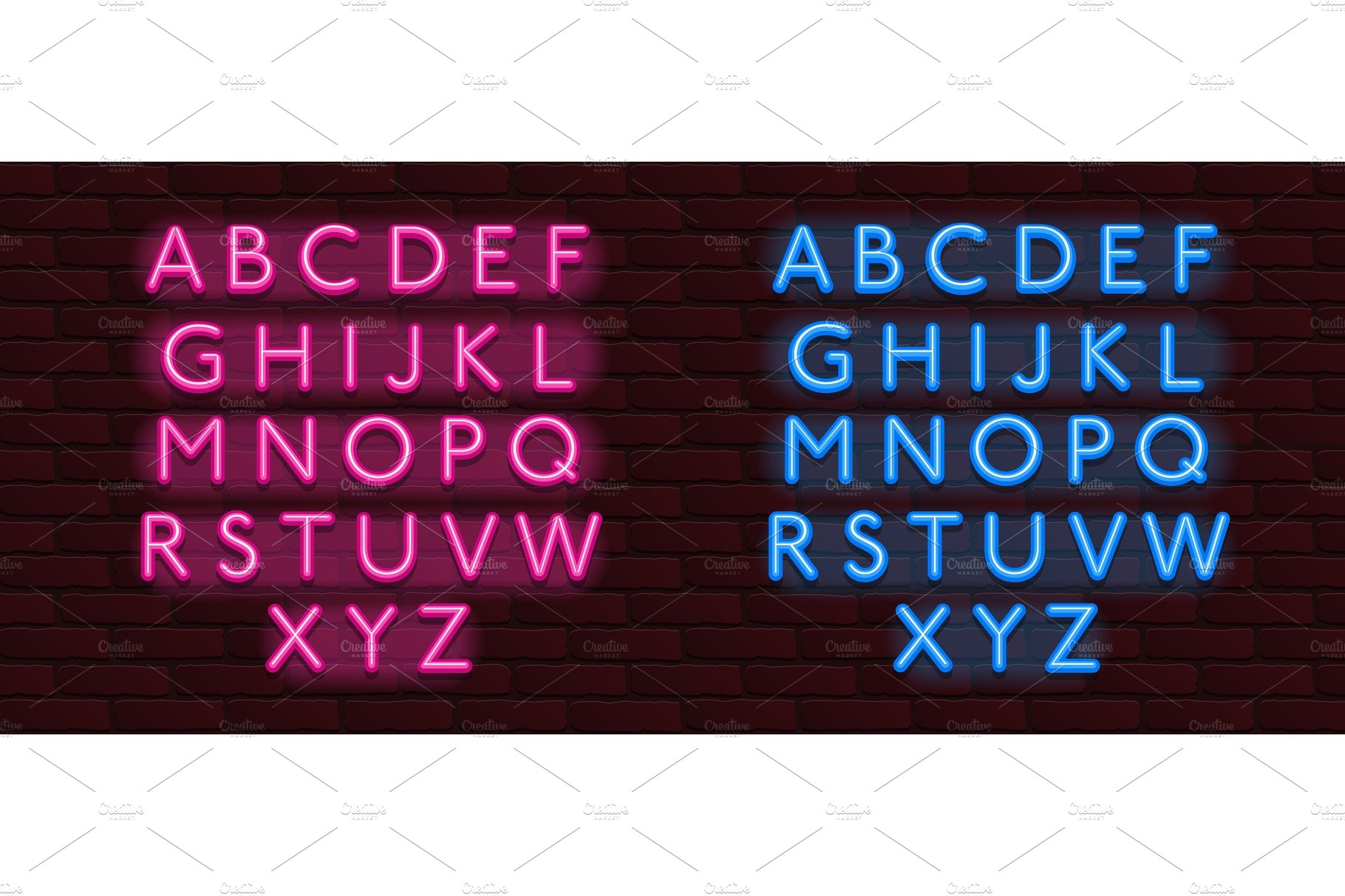Neon Banner alphabet font bricks preview image.