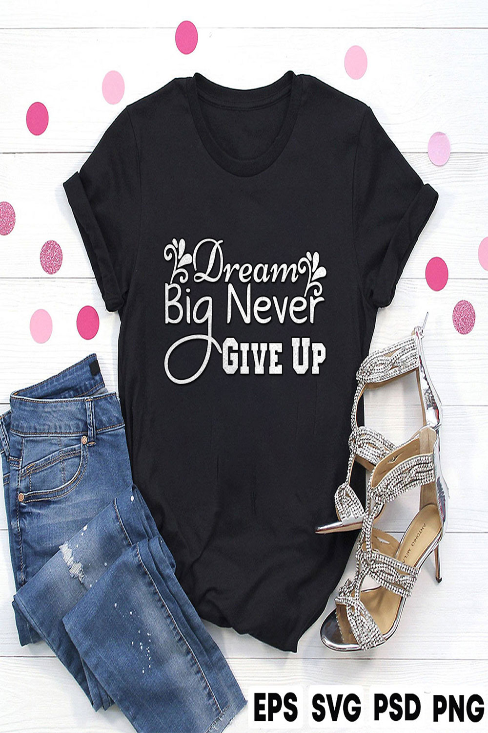Dream big never give up pinterest preview image.