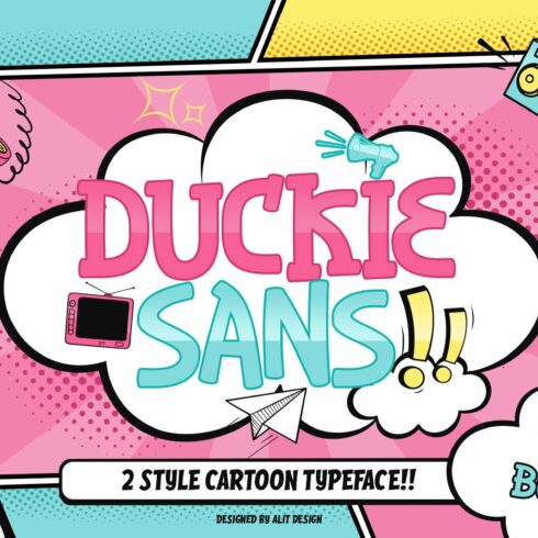 Duckie Sans Cartoon Comic Typeface cover image.