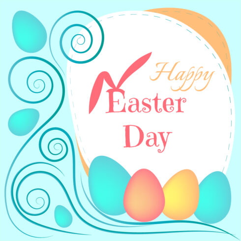 Happy Easter day card Blue card with easter eggs cover image.
