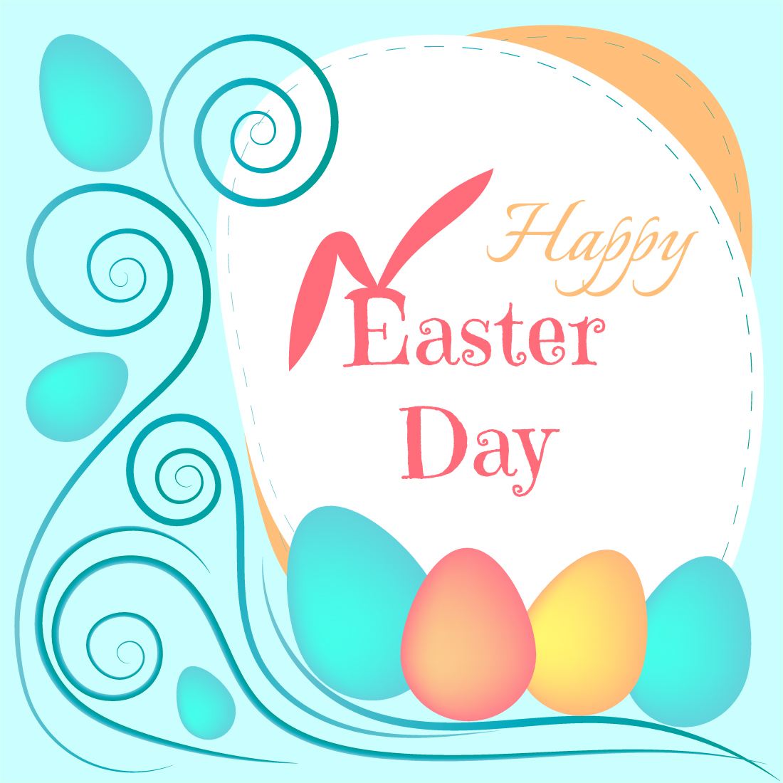 Happy Easter day card Blue card with easter eggs cover image.