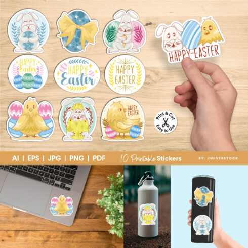 Easter Day Cartoon Printable Stickers, Easter Bunny & Chick cover image.