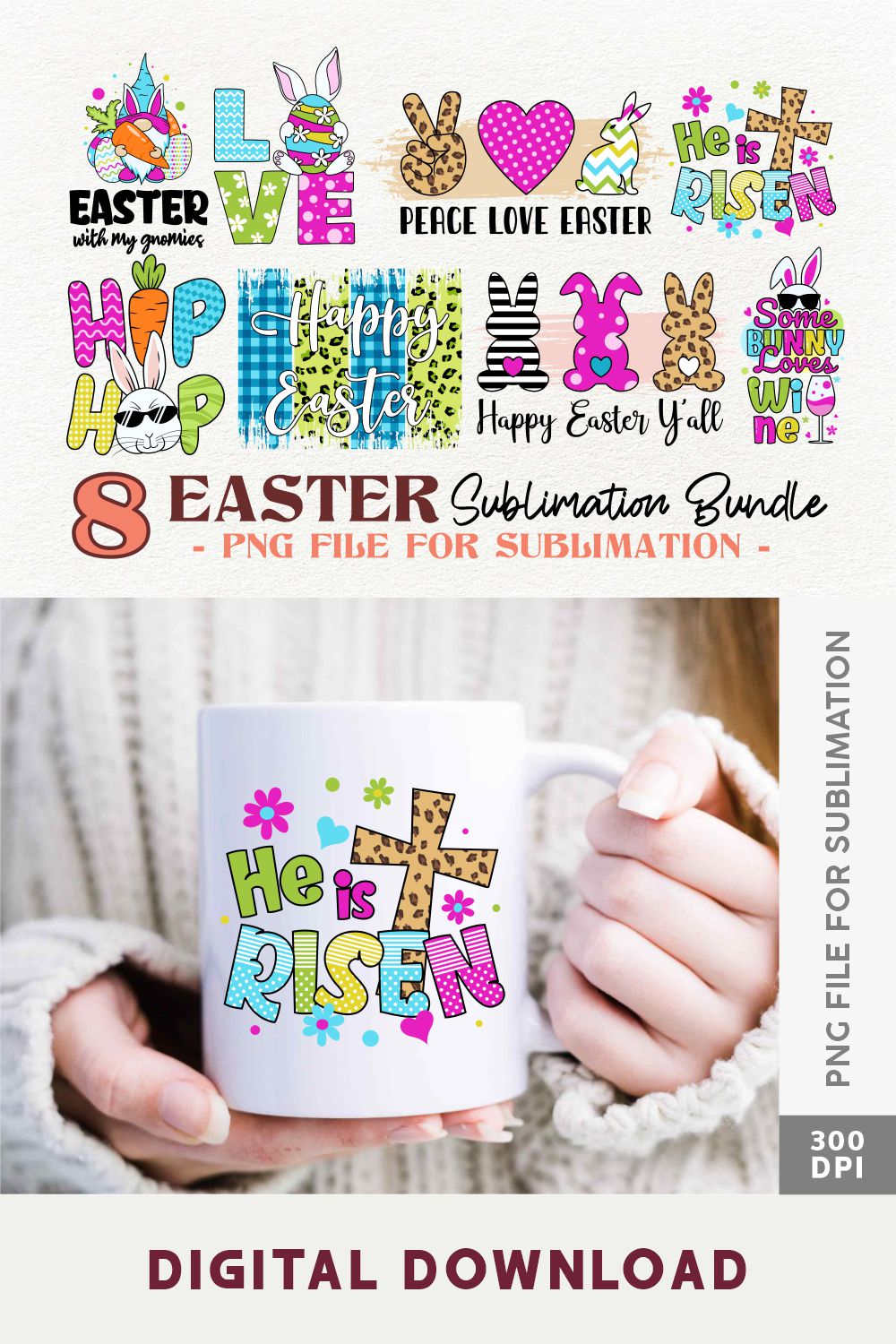 Easter Sublimation PNG Bundle pinterest preview image.