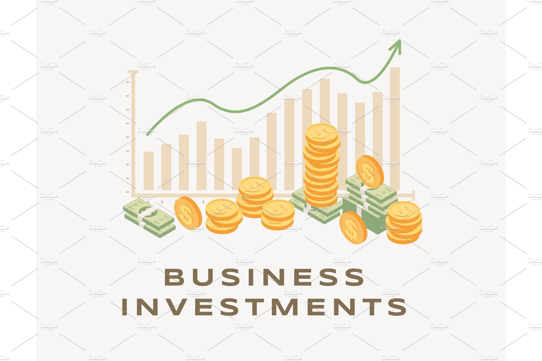 A business investment chart with stacks of coins.