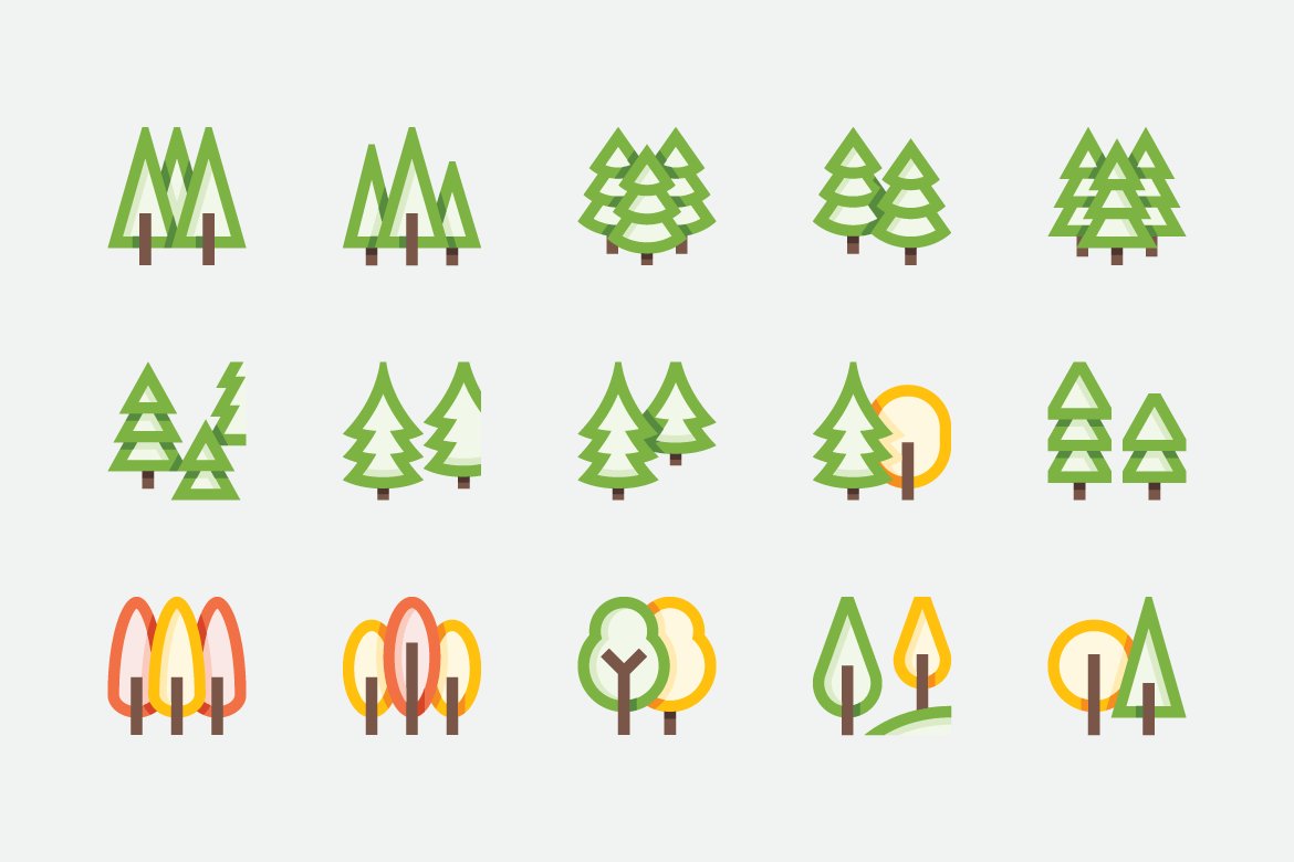 Bunch of trees that are on a white background.