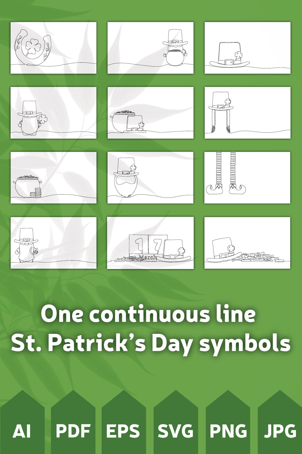 One continuous line for St Patrick\\\'s Day pinterest preview image.