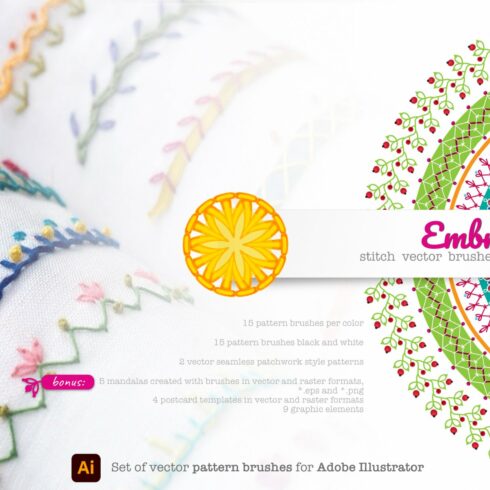 Embroidery. Vector Brushes & Patterncover image.