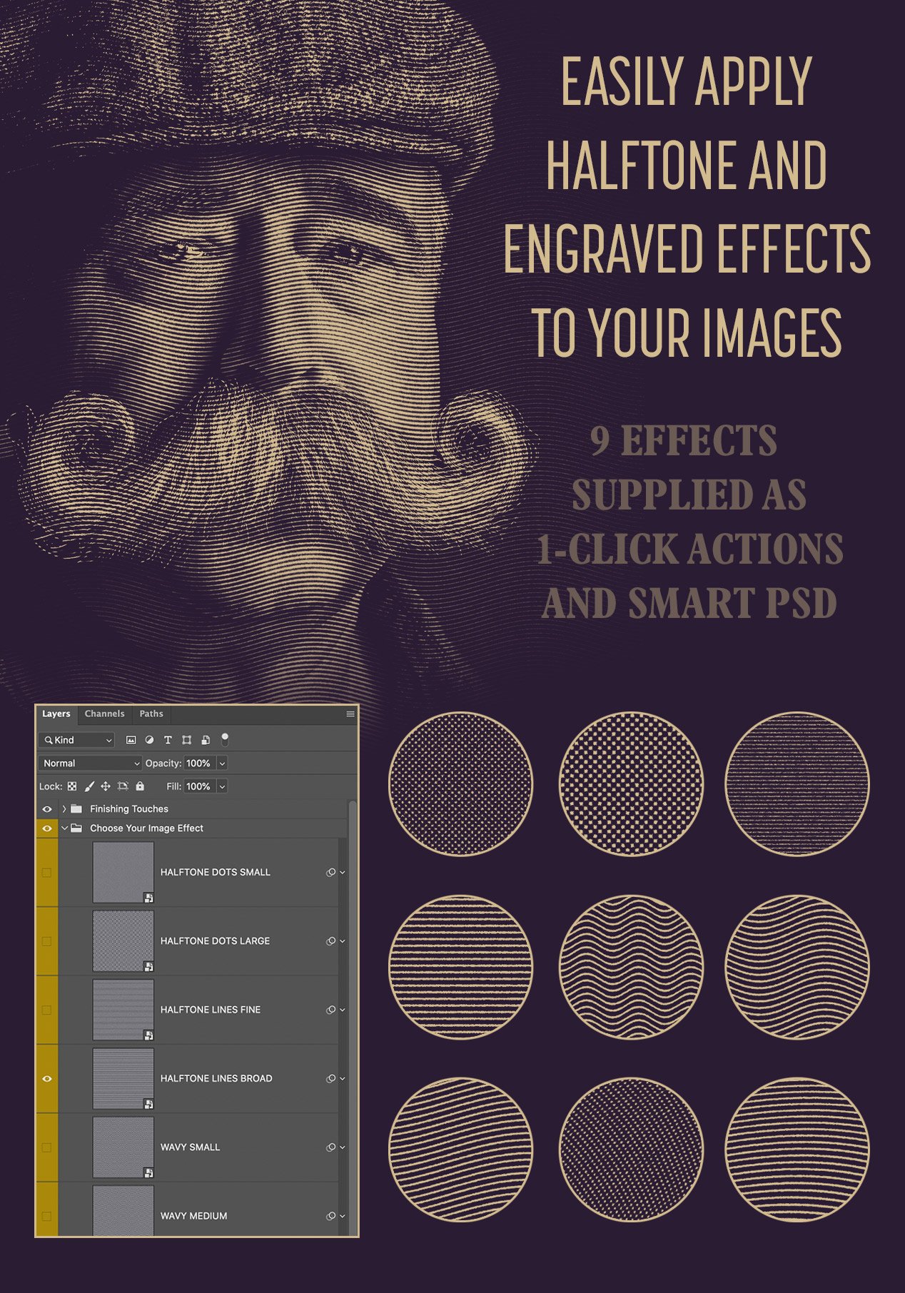 Photoshop Halftone & Engraved Effectpreview image.