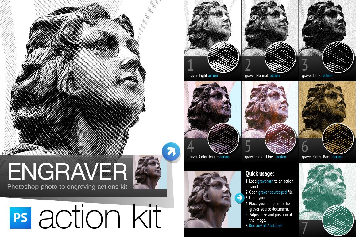 Engrave Photoshop Actions Kitcover image.