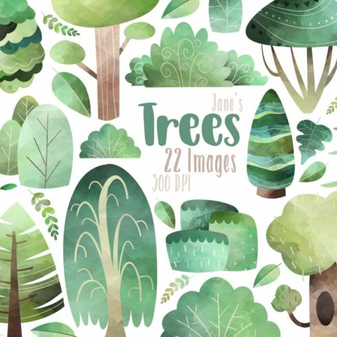 Watercolor Trees Clipart cover image.