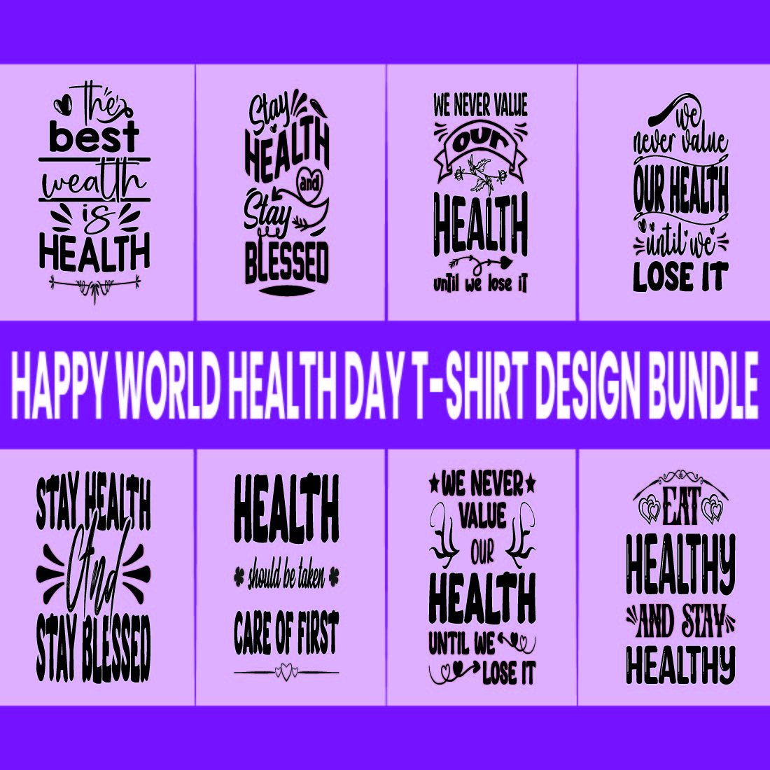 Happy World Health Day T-shirt Design Bundle cover image.