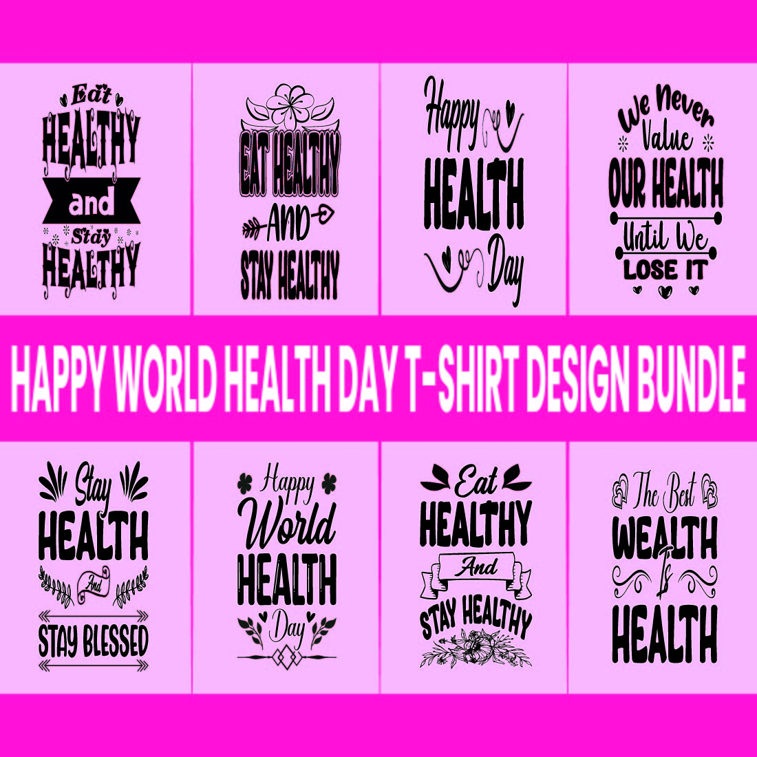 Happy World Health Day T-shirt Design Bundle cover image.