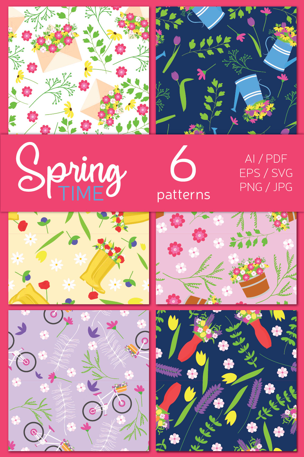 Spring seamless pattern pinterest preview image.