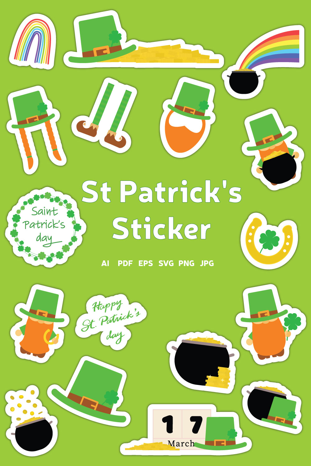 St Patrick stickers pinterest preview image.