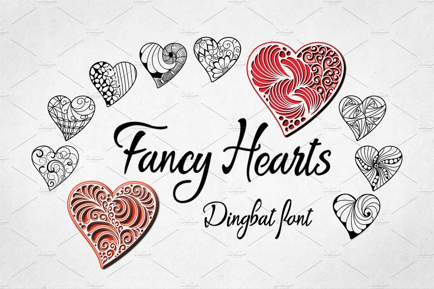 Fancy Hearts Dingbat Font cover image.