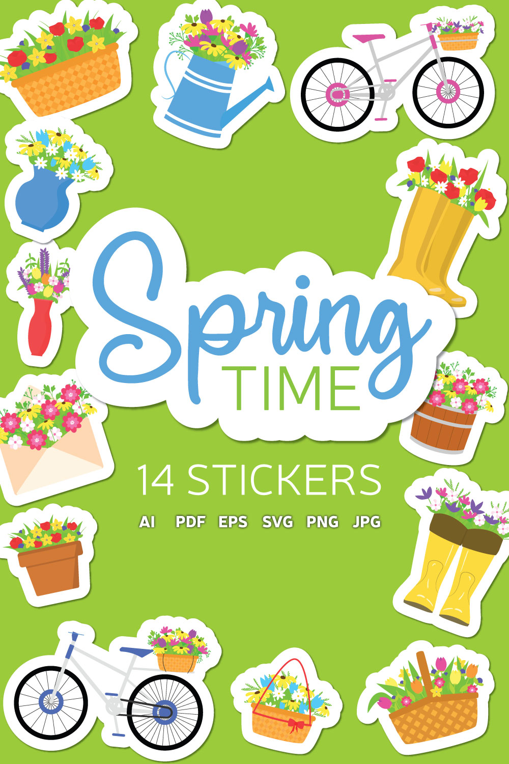 Spring Stickers pinterest preview image.