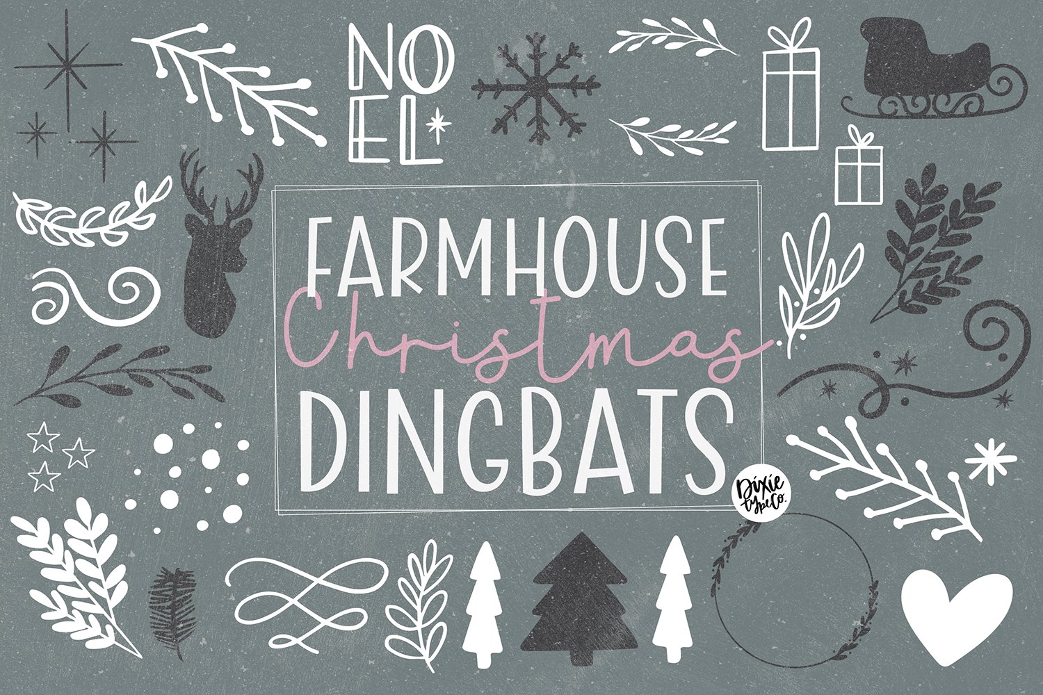 FARMHOUSE CHRISTMAS DINGBATS Font cover image.