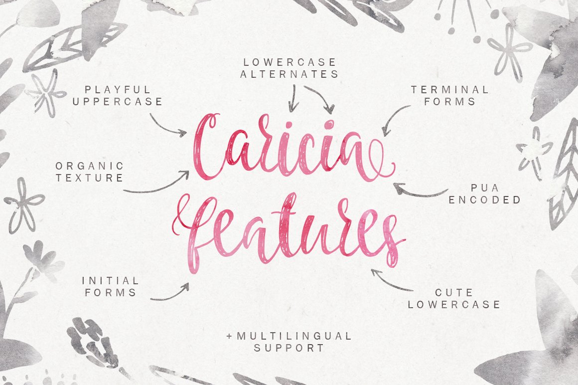 Caricia - handdrawn font preview image.