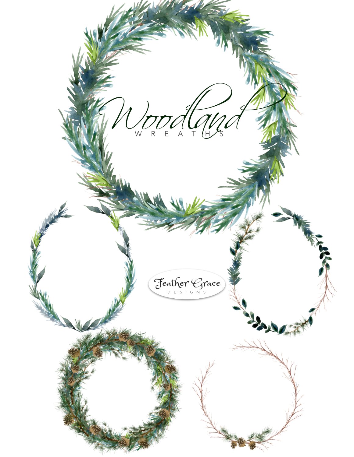 Set of watercolor wreaths and frames.