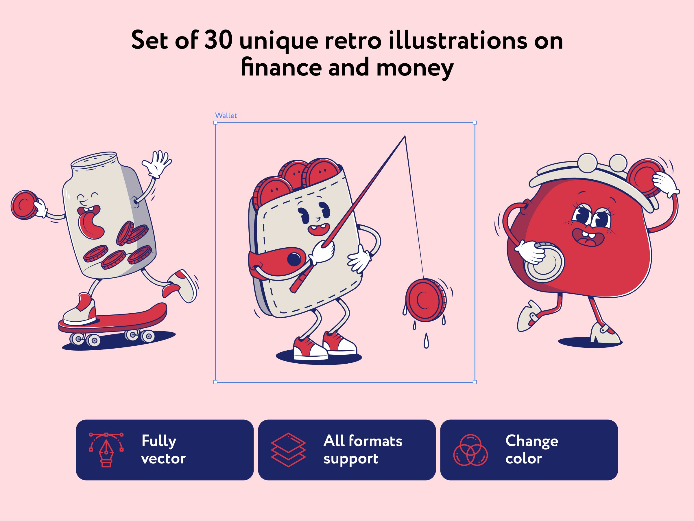 Finrety Finance Retro Illustrations preview image.