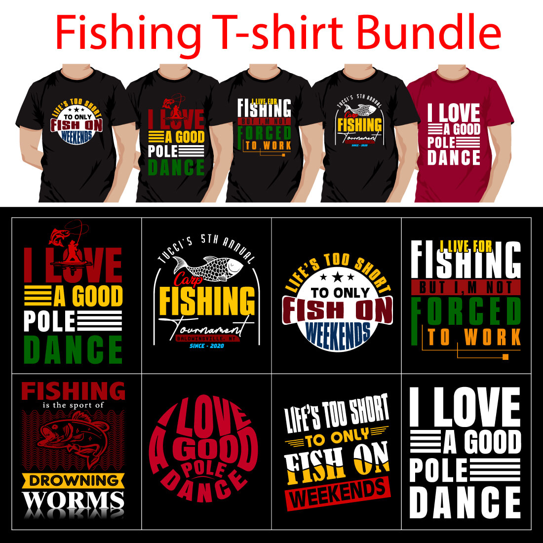 Fishing T-Shirt Bundle Design, Vector, Logo preview image.