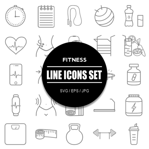 Fitness Line Icon Set cover image.