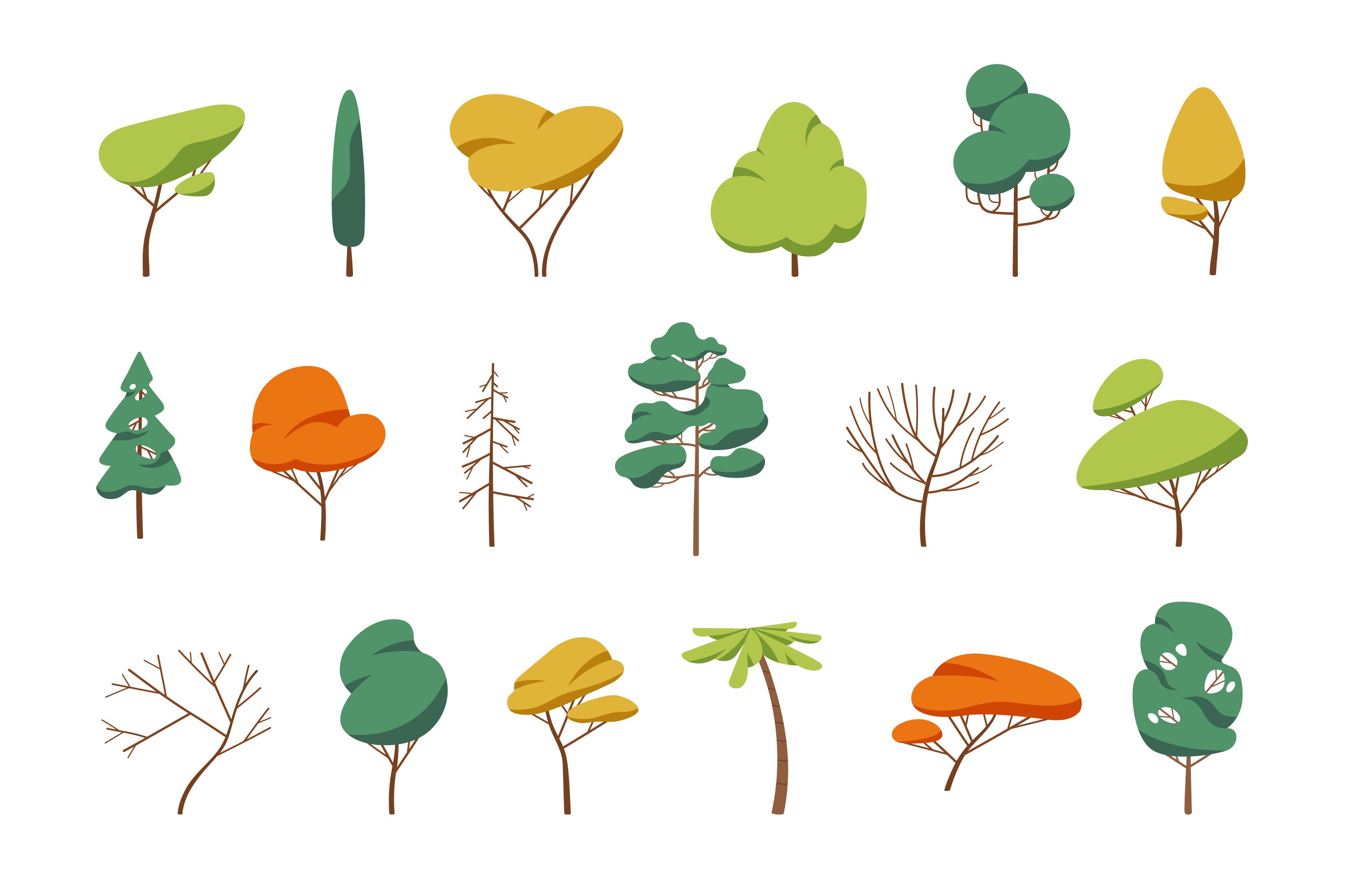 Bunch of trees that are in different colors.