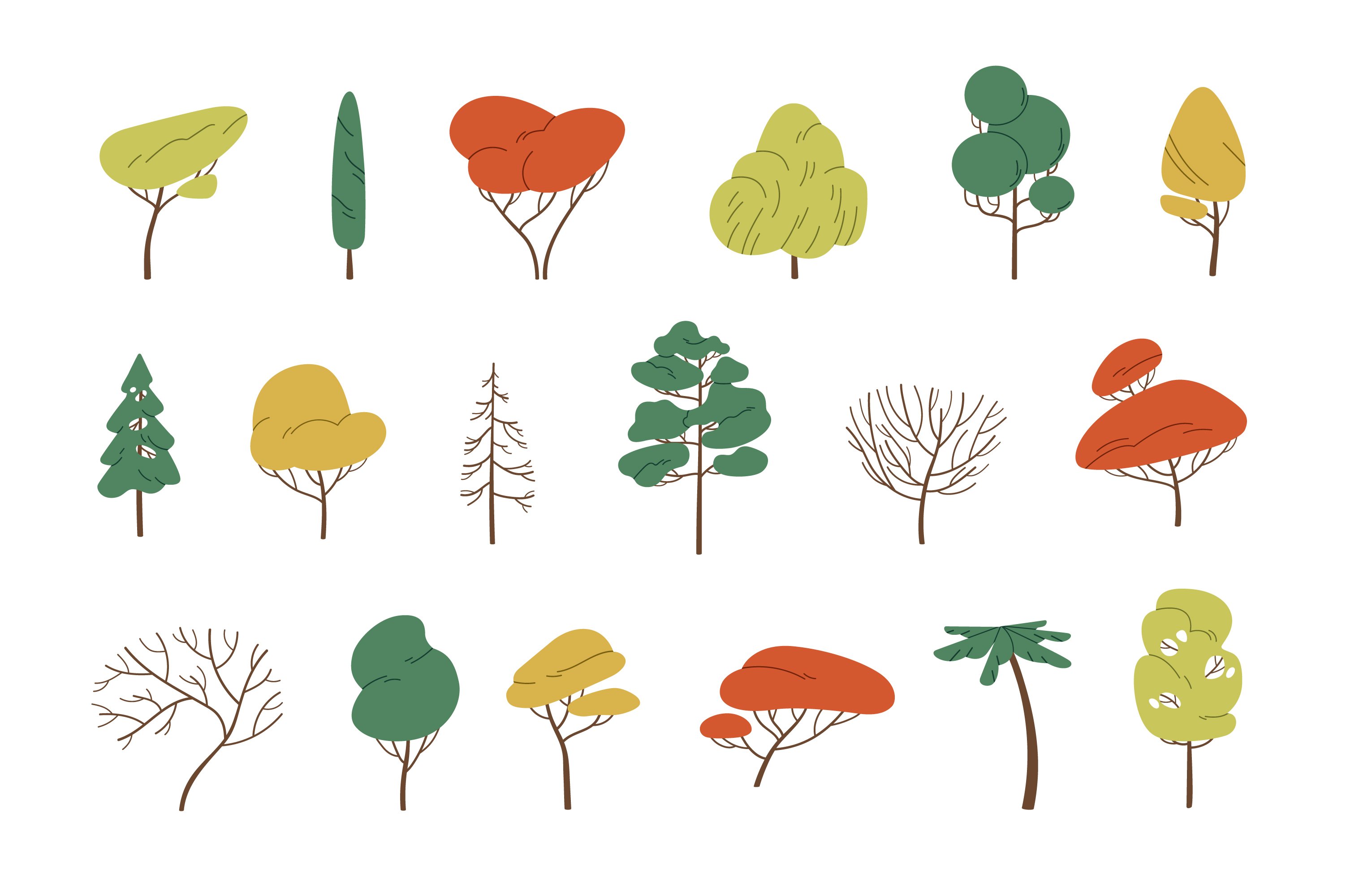 Bunch of trees that are in different colors.