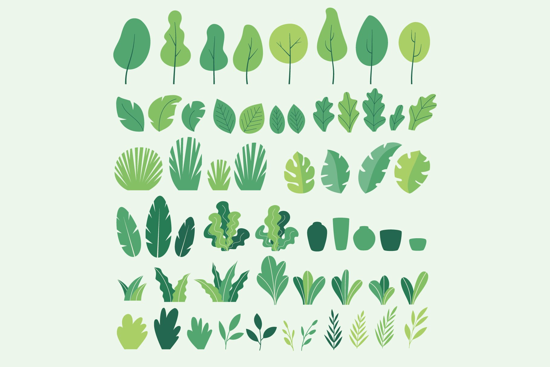 Collection of green plants and trees.