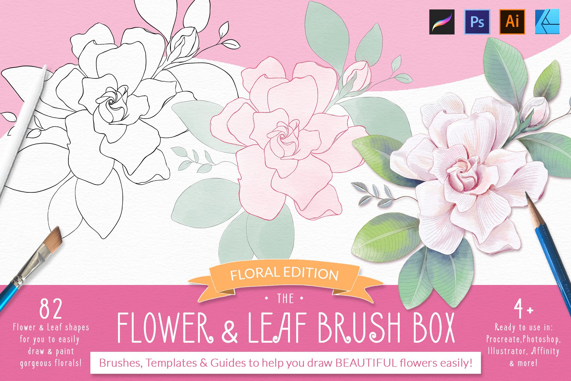 Procreate Flower & Leaf Brush Boxcover image.