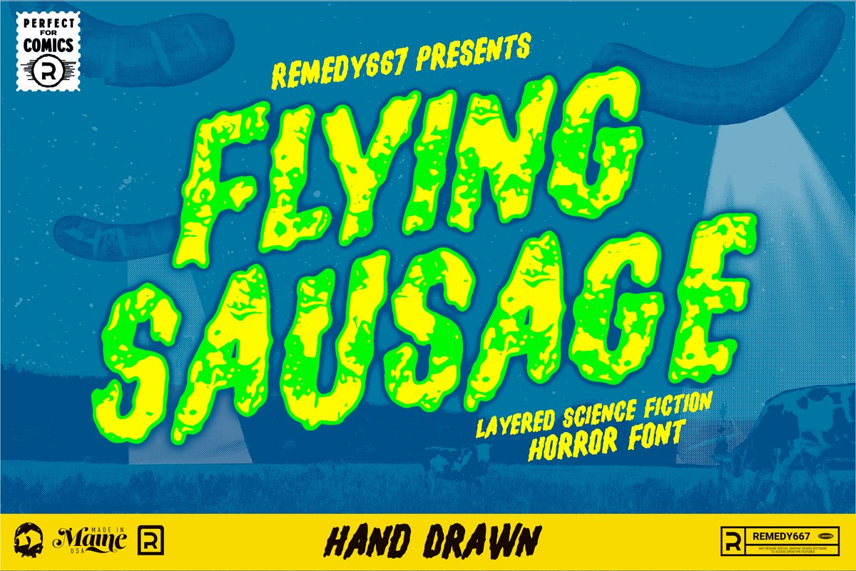 Flying Sausage – Layered Sci Fi Font cover image.