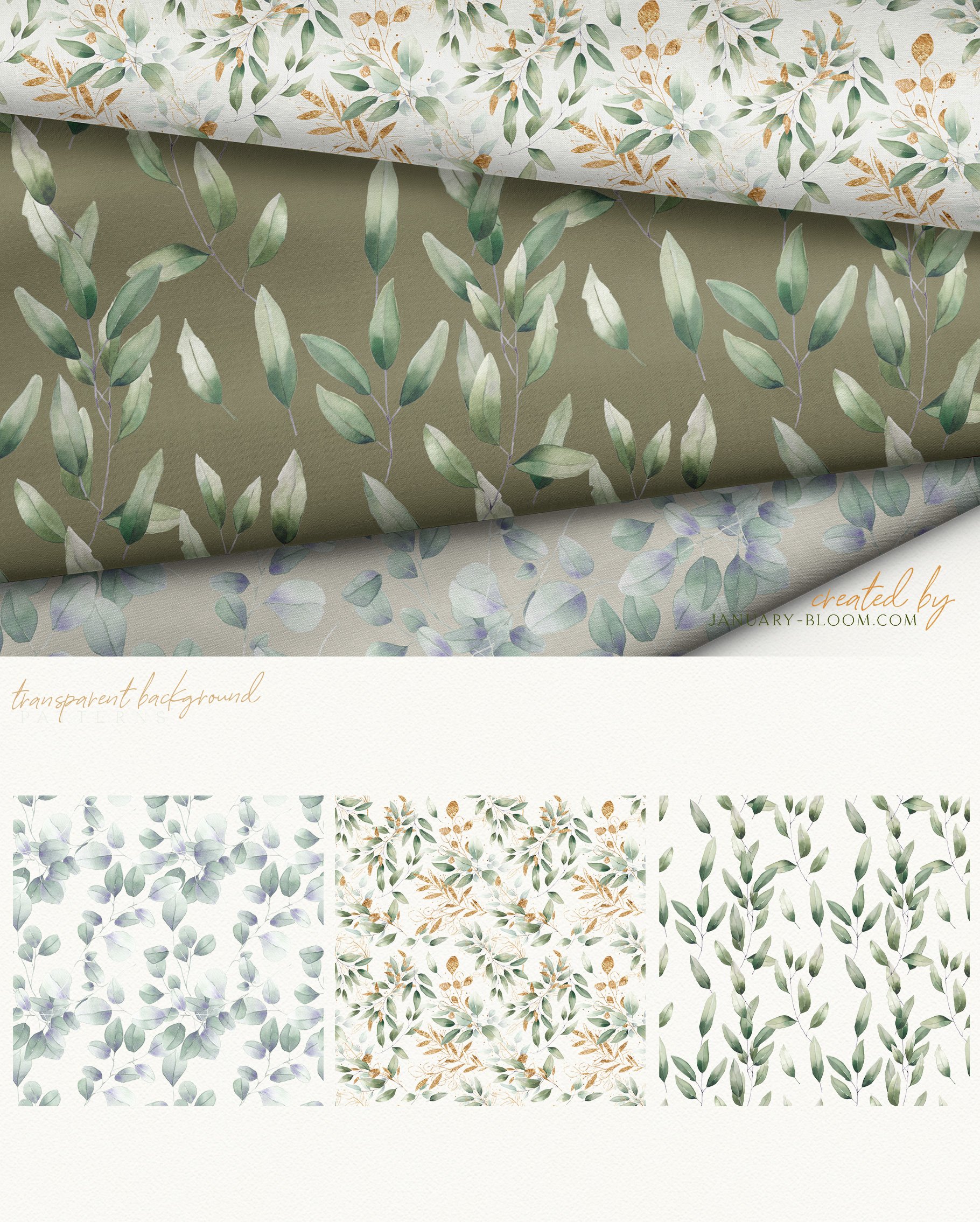 Set of four papers with leaves on them.
