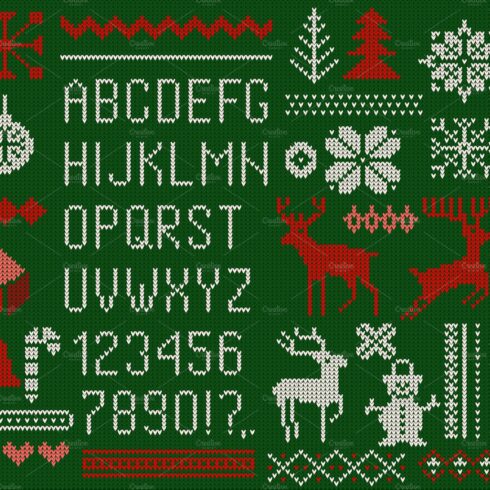 Knitted font, elements and borders. cover image.