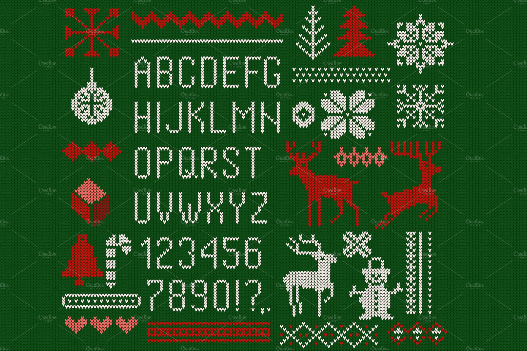 Knitted font, elements and borders. cover image.