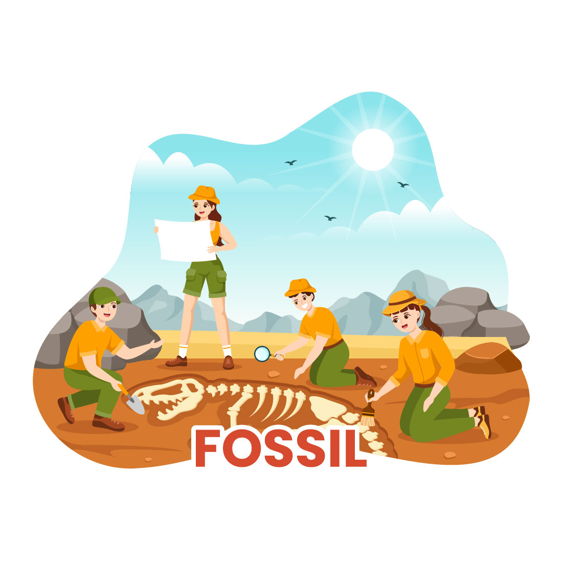 14 Fossil Dinosaurs Skeletons Illustration preview image.