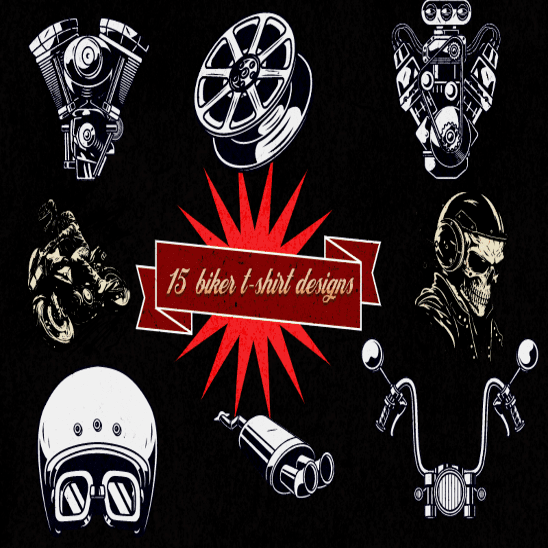 BIKERS T-SHIRT DESIGNS PNG COOL COLLECTION preview image.