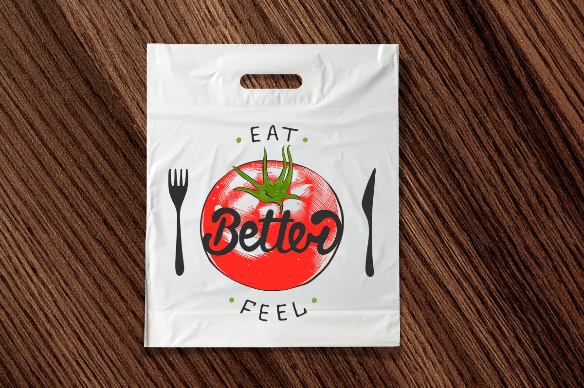 Bag with a fork and knife on it.