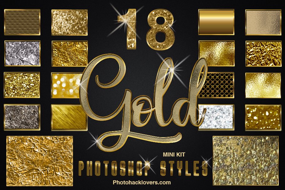 18 Gold Photoshop Styles Mini Bundlecover image.
