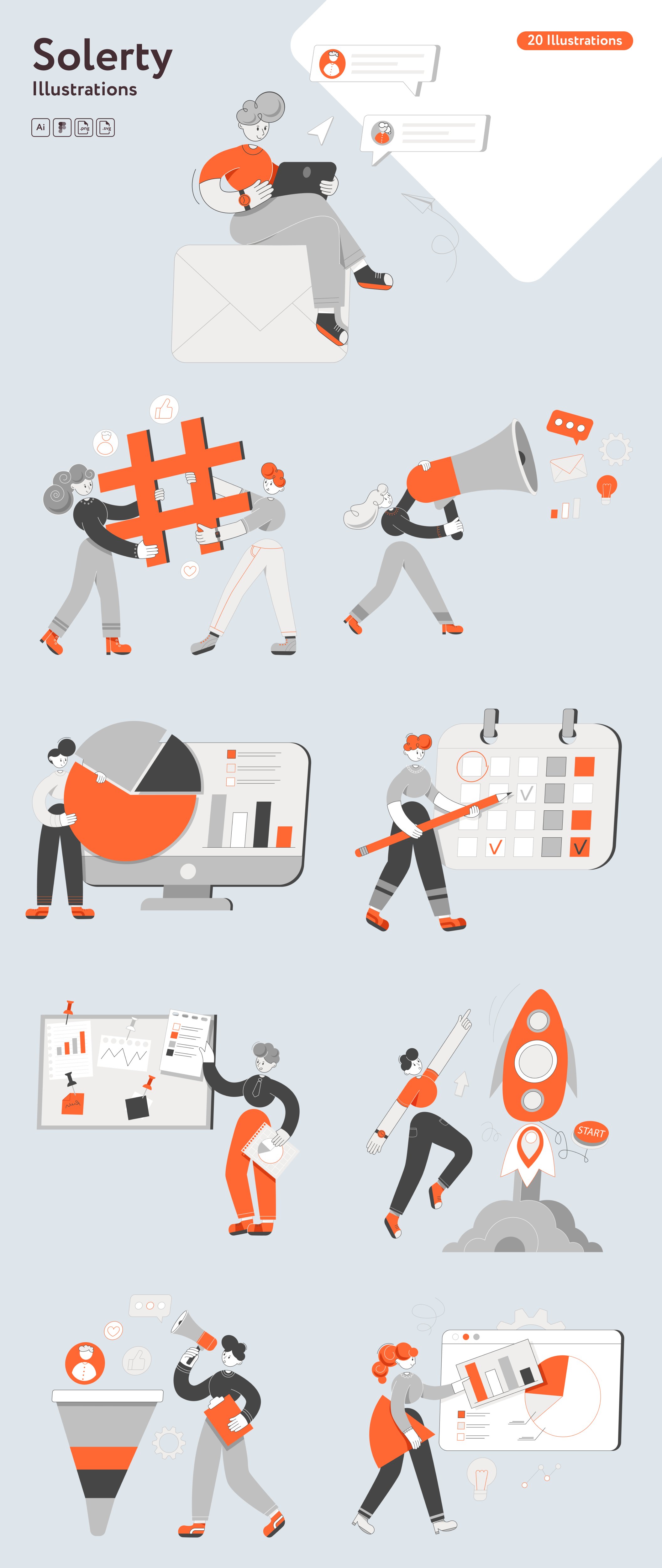 A series of illustrations of people in different positions.