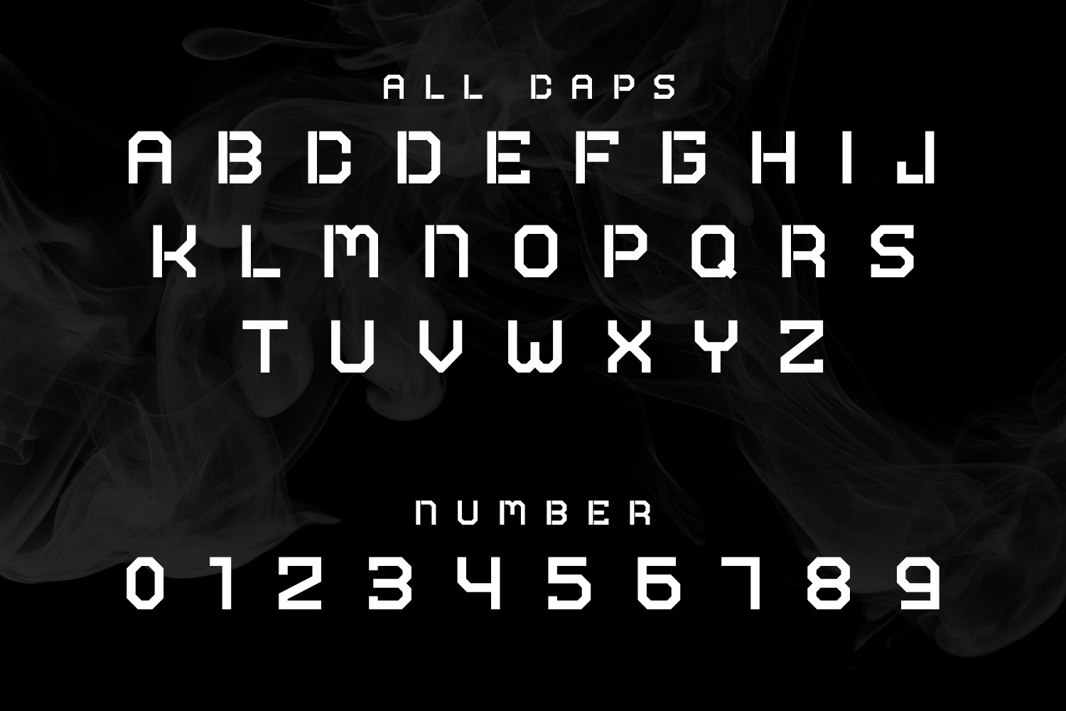 A black and white type of smoke font.