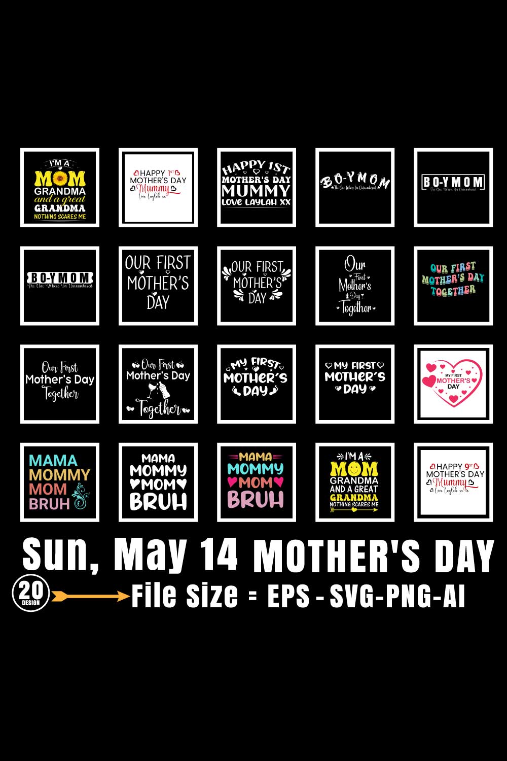 33 design Mother’s Day Tshirt Bundle EPS /SVG /PNG /Ai pinterest preview image.