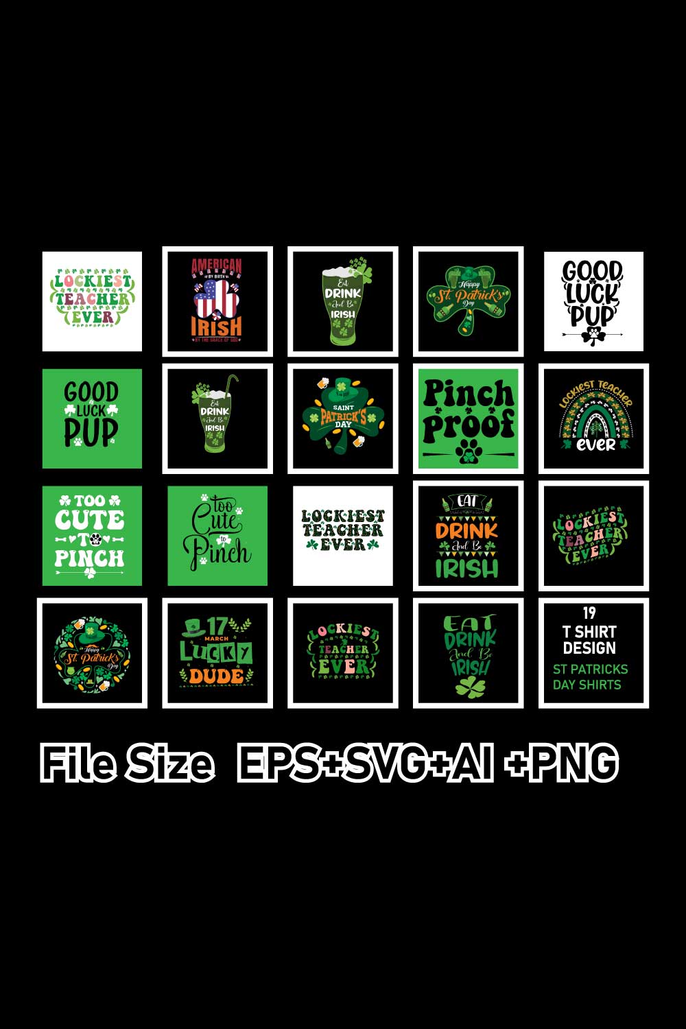 19 st patricks day shirts bundle svg / eps / Ai /PNG pinterest preview image.