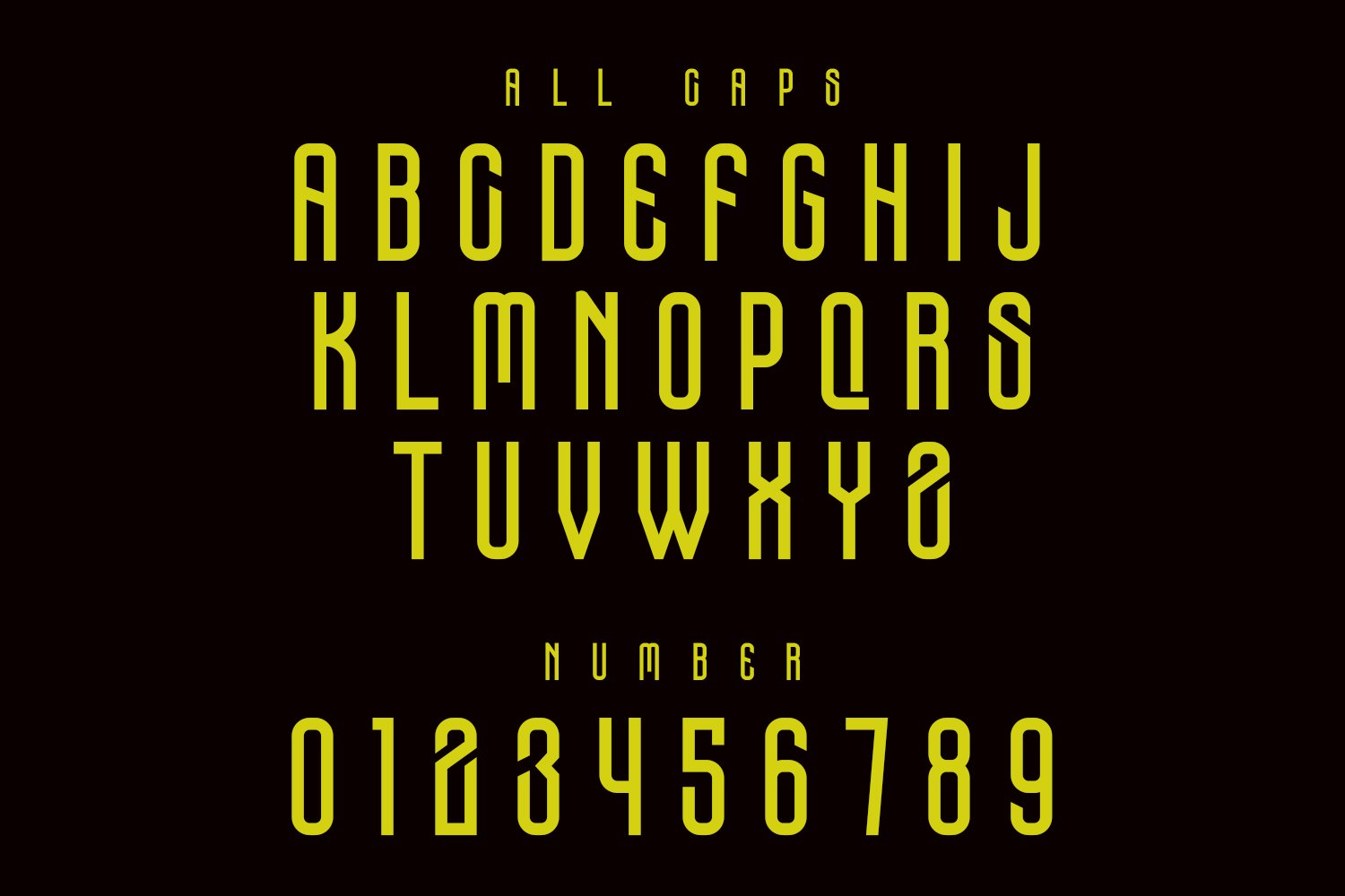 A yellow and black font with numbers on a black background.