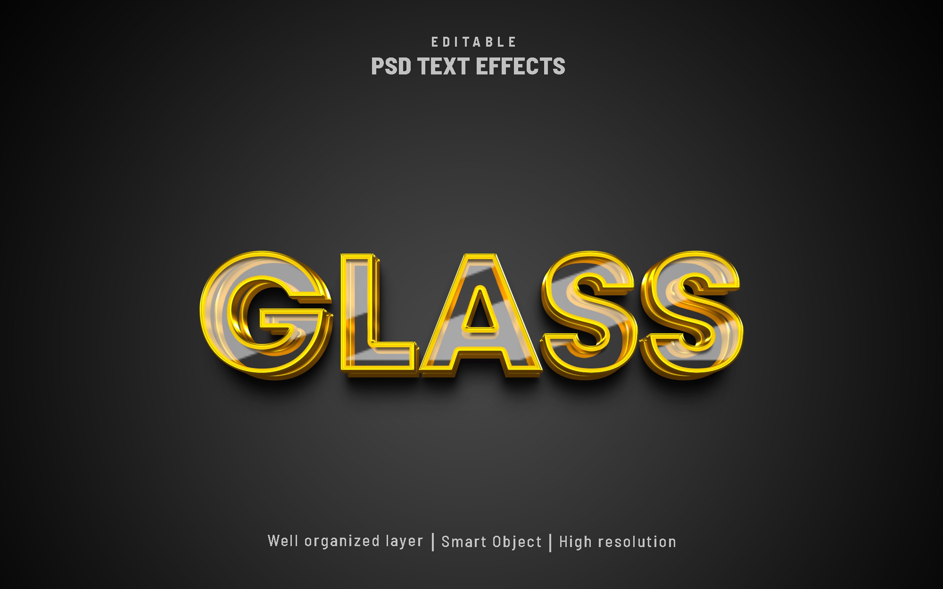 Glass gold editable text effect PSDcover image.