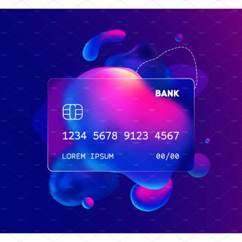 A purple and blue credit card on a purple background.