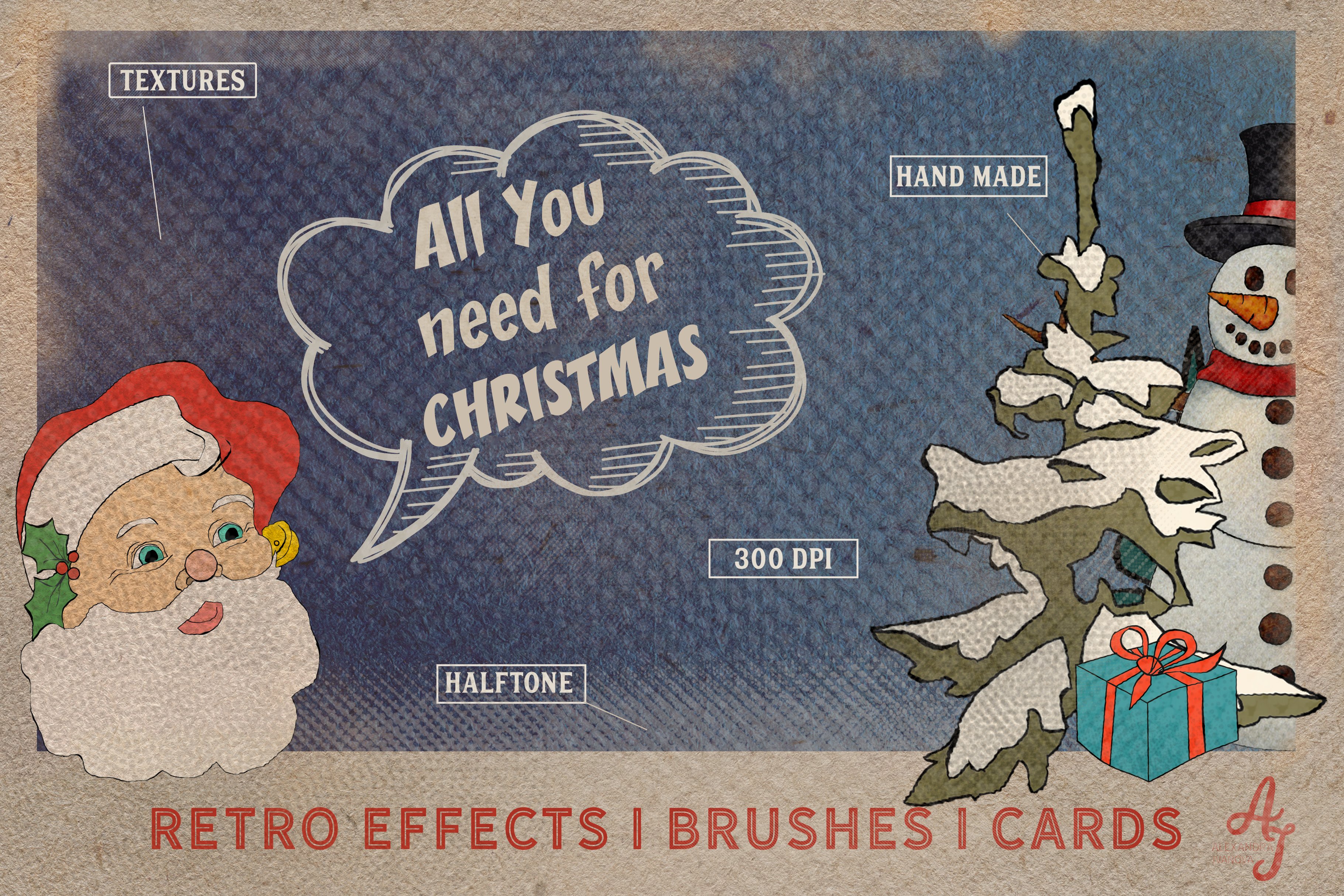 Retro Christmas EFFECTS & BRUSHES PScover image.
